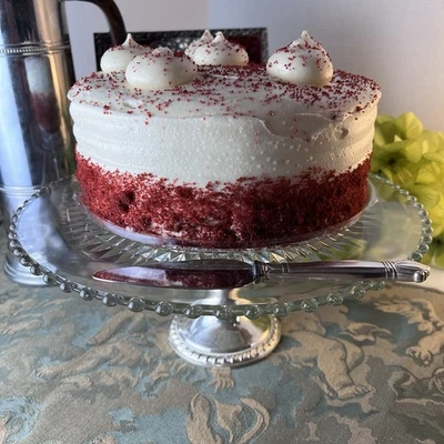"Soporte para pasteles de plata esterlina y vidrio Duchin de 10,5"" con servidor de placa de plata - elegante" Foto 1 de 4