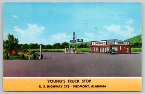 1950s Piedmont, Alabama - Young's Truck Stop - Gas Station (Hwy 278) AL Postcard - Picture 1 of 2