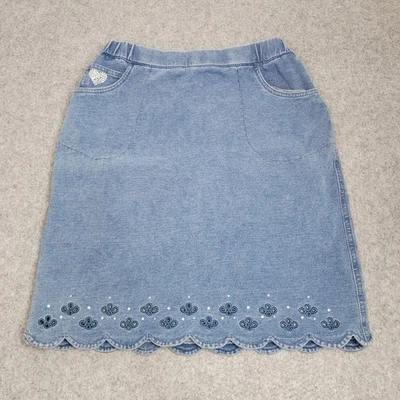Quacker Factory DreamJeannes Skort Women XS Blue Denim Scallop Hem Rhinestone 90 - Image 1 of 4