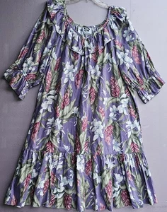 Abito Hilo Hattie donna 3XL viola floreale hawaiano muumuu con volant made hawaiano - Foto 1 di 8