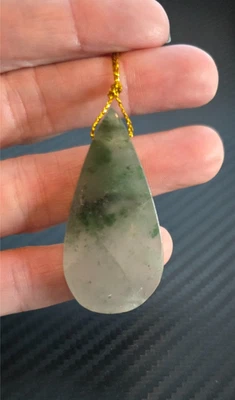 Colgante lágrima de ágata de musgo, collar de piedra verde natural, agujeros pretaladrados Foto 1 de 4