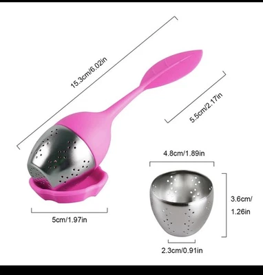 硅胶茶注入器滤水器不锈钢草药香料过滤器扩散器粉色  — 第 1/4 张图片