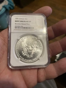 1991Eagle Mint Error Ms 69 Reverse Struck Thru Ngc - Picture 1 of 4