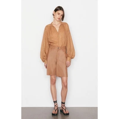 Bermudas de cuero de tiro alto con marco para mujer 29 marrón latte 5 bolsillos NUEVO Foto 1 de 4