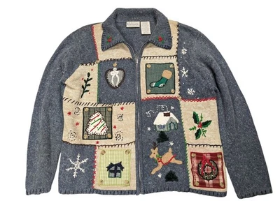 De Colección Ediciones Básicas Navidad Suéter Talla Mediana Cremallera Cárdigan Ramie Cabello de Conejo Foto 1 de 4