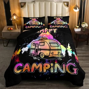 Happy Camping Comforter Set Twin Size, Colorful Rv Camper Decor Bedding for B... - Foto 1 di 6