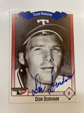 Don Durham Autographed Keebler Baseball Card Texas Rangers A-310