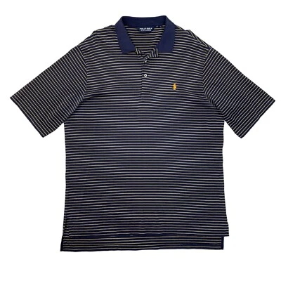 Camisa Polo de Golf Ralph Lauren Para Hombres L Grande Azul Marino Rayas Algodón Pima *LEER Foto 1 de 4