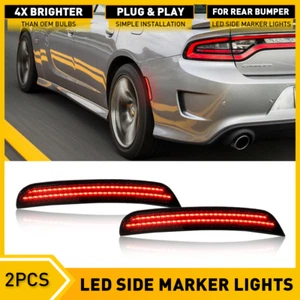 2x For 2015-2022 Dodge Charger Red LED Rear Bumper Side Marker Light Smoked Lens - Picture 1 of 16