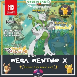 ✨ MEGA MEWTWO X SHINY OR NOT 6IV TRADE ✨ Pokemon Lets Go Pikachu / Eevee 🤎⚡ - Foto 1 di 3