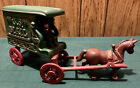 Vintage Cast Iron Red And Green United States Horse Drawn Mail Wagon With Driver