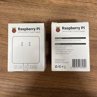 2x Raspberry Pi 4 Model B Official PSU, USB-C, 5.1V, 3A, US Plug, White - Image 1 of 2