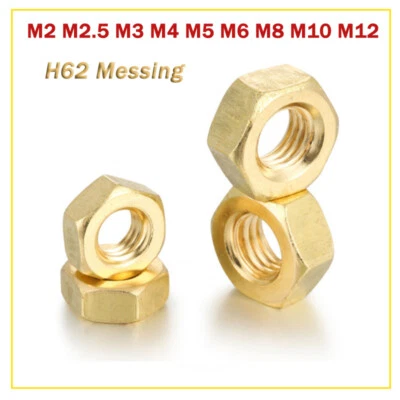 Messingmuttern Sechskant Muttern M2 M2.5 M3 M4 M5 M6 M8 M10 M12 Sechskantmuttern - Bild 1 von 4