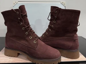 Timberland Wmns Jayne Waterproof Fleece Fold-Down Boots Sz 10 Burgundy Mens 8.5 - Picture 1 of 23
