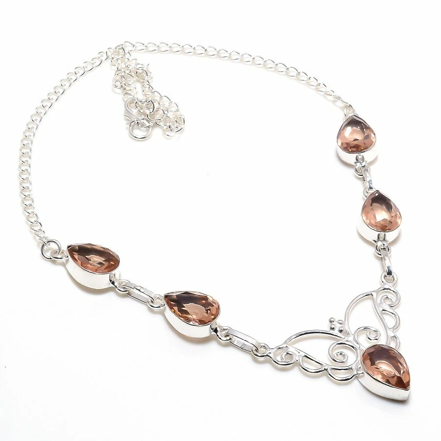 Ювелирные ожерелья ручной работы из стерлингового серебра 925 пробы с персиковым морганитом размер 18 дюймов - Изображение 1 из 1