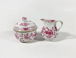 2x Meissen Indian Flower Pink Sugar Bowl & Creamer Set - Picture 1 of 13