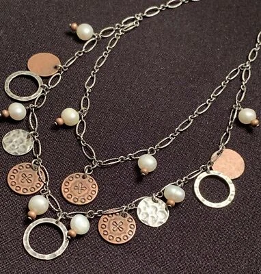 Collar Silpada Plata Esterlina 925 Cobre Moneda Perla Cha Cha Niveles N1567 Foto 1 de 4