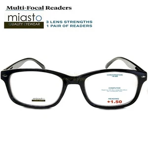 GAFAS DE LECTURA LECTORA DE COMPUTADORA RECTANGULAR MULTIFOCAL MIASTO +1.50 NEGRAS SIN LÍNEA - Imagen 1 de 2
