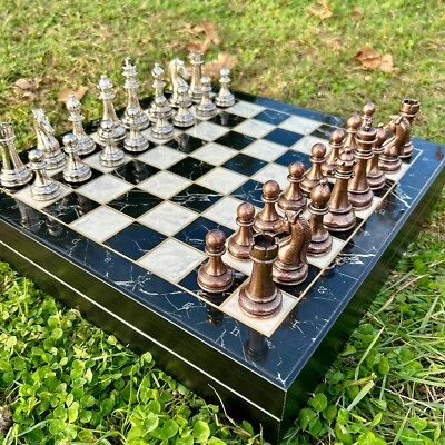 Chess Set Wooden Metal , Gift for Husband, Luxury Handmand Birthday Personalized - Image 1 of 4