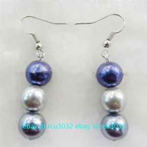 Preciosos pendientes colgantes de gancho de plata perla azul plateado gris plata de 10 mm azul plateado gris - Imagen 1 de 11