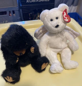 Ty Beanie Babies White Bear Wings Tag And Black Bear Without Tag - Picture 1 of 6