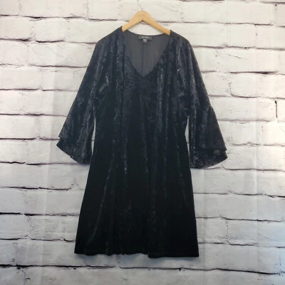 KAREN KANE A Line Dress Womens 1X Vintage 3/4 Sleeve Whimsy Goth Crushed Velvet - Image 1 of 4