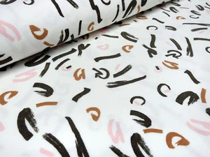 Stoff Modal Jersey Abstrakt Design weiss rosa braun schwarz Kleiderstoff - Bild 1 von 5