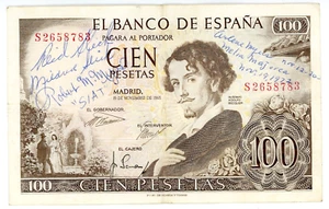 Spanien ... P-150 ... 100 Peseten ... 1965 ...  Auswahl *XF* Souvenirnotiz. - Bild 1 von 2