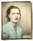 1940s Pretty Woman Girl  VTG FOUND Photo Booth Arcade HAND TINTED Colored