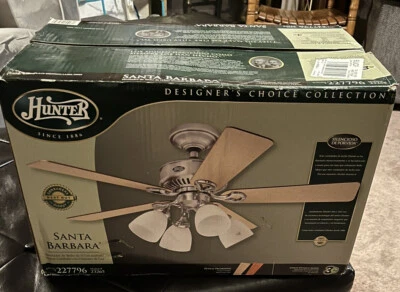 NEW ! HUNTER Santa Barbara 46” Brushed Nickel Ceiling Fan W Light MDL # 23265 - Image 1 of 4