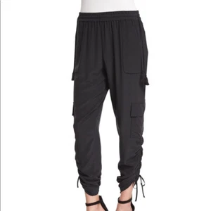 NWT Elie Tahari ZUMA relaxed ruched leg elastic waist tie waist cargo pants blue - Picture 1 of 20