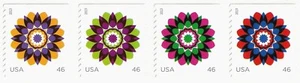 USA #4722-25 / 4725a Kaleidoscope Flowers 46c (2013) - Coil Strip of 4 Stamps - Picture 1 of 1