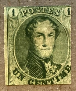 Belgium 9 - 1858-1861 King Leopold I Green 1c Stamp, Unused - Picture 1 of 2