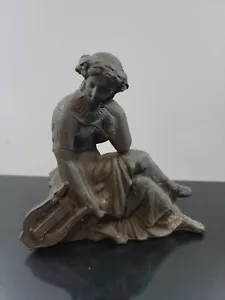 Antique CLOCK TOPPER LADY and HARP Cast Iron Metal Victorian Woman Figure Statue - Picture 1 of 9