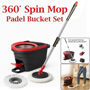 360° Rotating Magic Spin Floor Mop Padel Bucket Set Microfiber with 2 Heads Sets - Picture 1 of 6