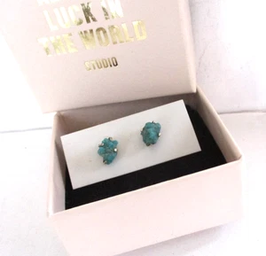 Natural Stone Native American Stud Torquoise Earrings Tong Clasp - Picture 1 of 2