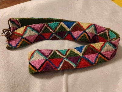 Jenny Krauss 100% wool made in Peru abstract  whimsy camera strap brass hardware - Image 1 of 4