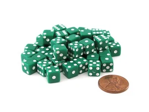 Set of 50 8mm Six-Sided D6 Small Square-Edge Dice - Green with White Pips - Picture 1 of 1