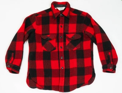 Vintage 60s Woolrich Red Plaid Wool Flannel Jacket Shirt Size XL Western Shacket - Image 1 of 4