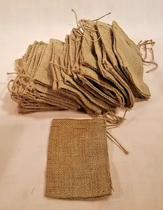 Lotto di 30 - Sacchetti di tela artigianali 4" x 6" con coulisse - Juta naturale - Foto 1 di 3