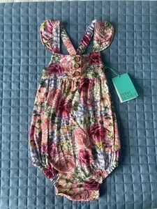 Posh Peanut floral Ruffled Capsleeve Bubble Bamboo Romper Size: 6-12m - Picture 1 of 2