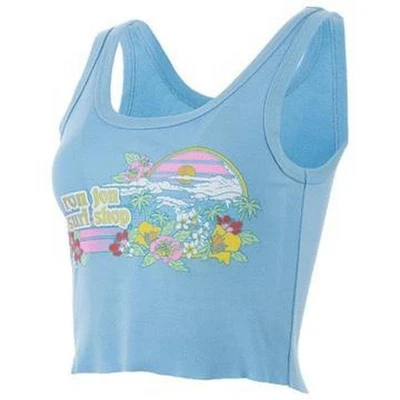 Ron Jon Surf Shop Crop Tank Top Blue Ribbed Retro Flowers Y2K Fit Medium - Image 1 of 4