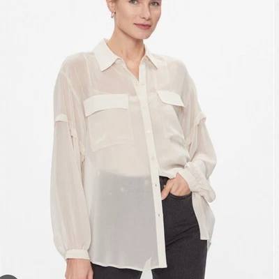 NWT DKNY Relaxed Fit Button Down Chiffon Top with Camisole Small Off White - Image 1 of 4