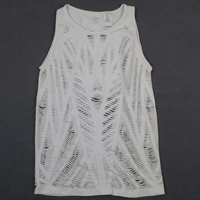 Camisa Alo Yoga Mujer Mediana Blanca Camiseta sin Mangas Corte Láser Perforada Entrenamiento Gimnasio Foto 1 de 4