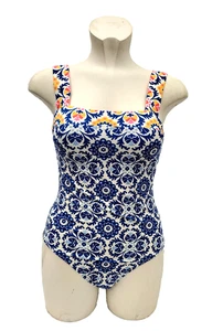 BODEN Floral Swimsuit Blue White Yellow S0384 Swim Swimming Costume Size 10 - Picture 1 of 9