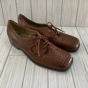 Vintage Trotters Damen-Oxford-Spitzenschuhe cognacbraun Blockabsatz eckige Zehenpartie 8 M - Bild 1 von 9
