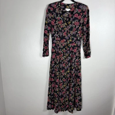 Maxi Vestido Compagnie Internationale Express 13/14 Negro Floral Botón De Colección Foto 1 de 4