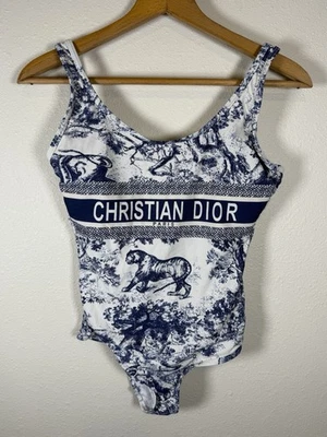 Christian Dior Jungle Tiger One Piece Swimsuit Blue And White Large - Image 1 of 4