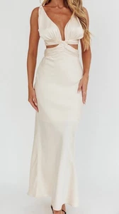 Selfie Leslie Harper Maxikleid ausgeschnitten Schleife hinten Auster US L neu mit Etikett - Bild 1 von 4