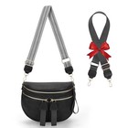 Large Leather Bum Bag for Women Crossbody Fanny Packs Large Sling Bag Black